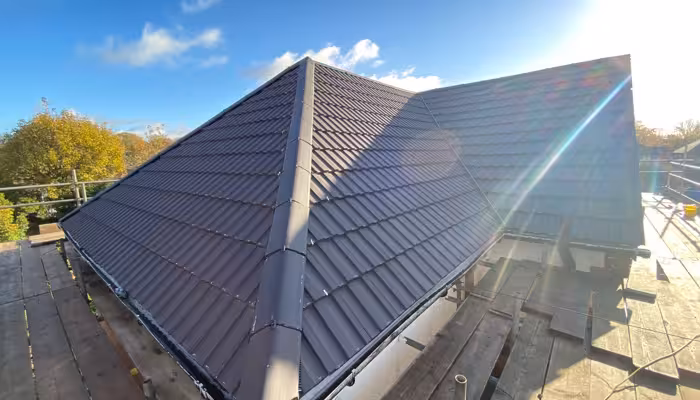 A fully completed re-roof on a residential property